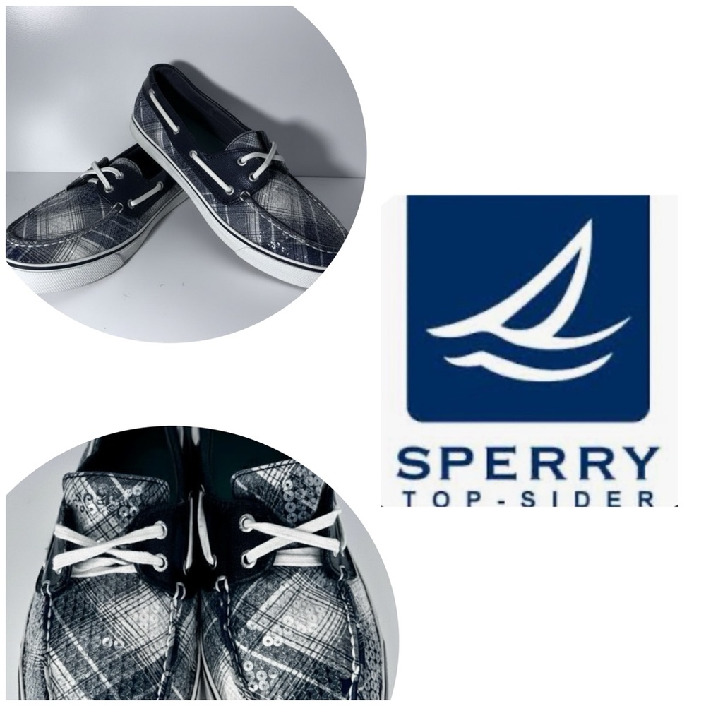 Sperry Glittery Plaid Preppy Perfection  Boat Shoes in Timeless Navy & White
